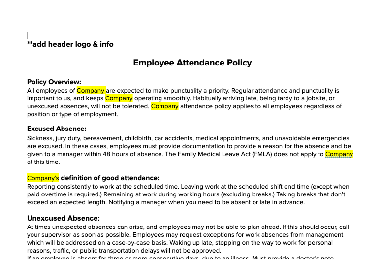 Internal Form - Employee Attendance Policy