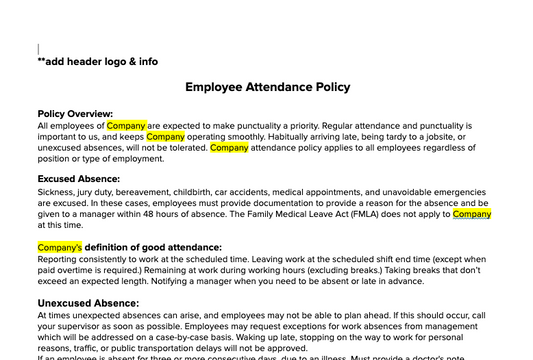 Internal Form - Employee Attendance Policy