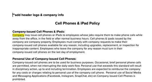 Internal Forms - Cell Phone & iPad Policy