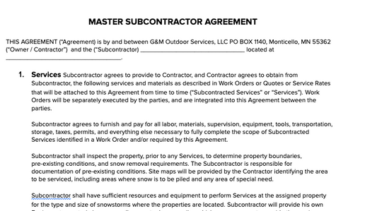 Internal Forms - Master Subcontractor Agreement